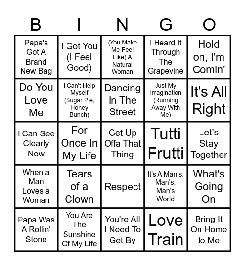 Sweet Soul Classics Bingo Card