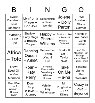 Hits & Giggles Bingo Card