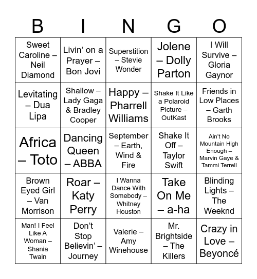 Hits & Giggles Bingo Card