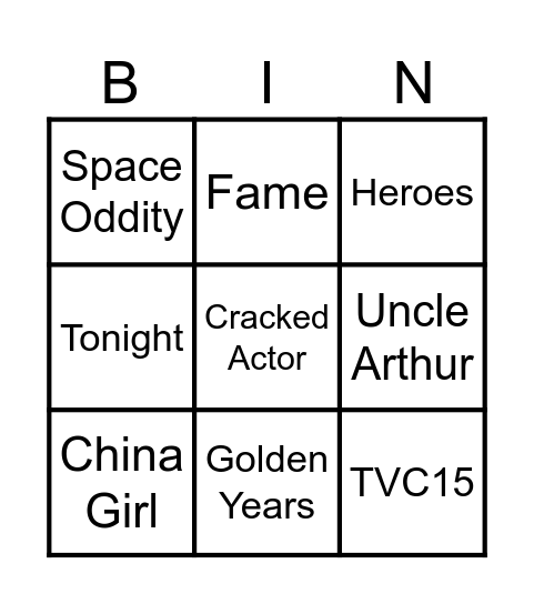 Spotlight on - David Bowie Bingo Card