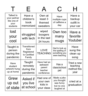 Early Childhood Bingo Card