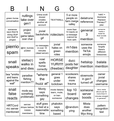 HRTCord General 1 Shenanigans Bingo Card