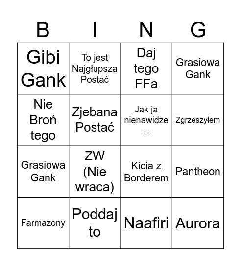 Grasiu Bingo Card