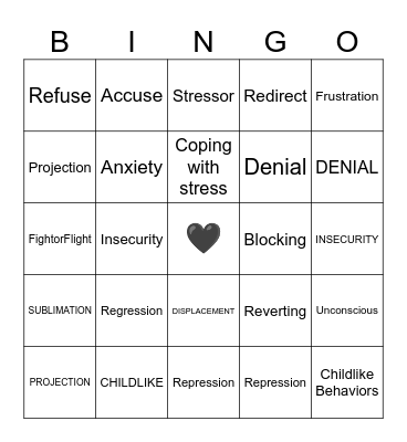 Defense Mechanisms Bingo Card