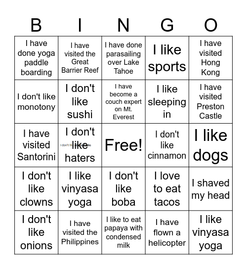 Sandra Bingo Card