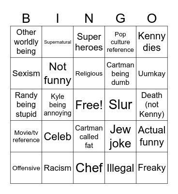 South Park bingo (banned) Bingo Card
