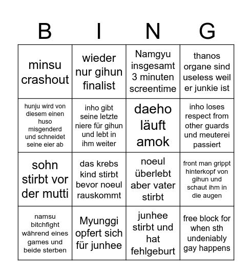 squid game 3 prediction Bingo Card