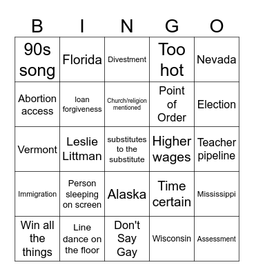 NEA RA 2025 Bingo Card