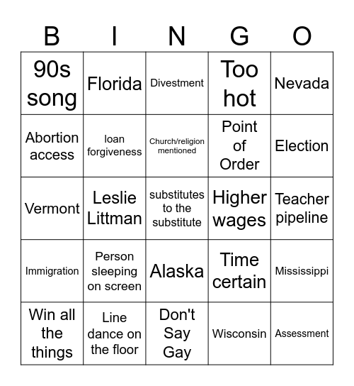NEA RA 2025 Bingo Card