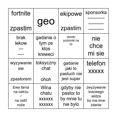 classic emerytka bingo Card