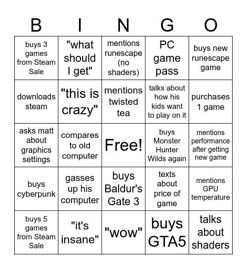 New PC Bingo Card