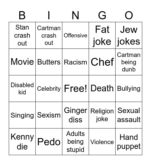 South park Bingo Card