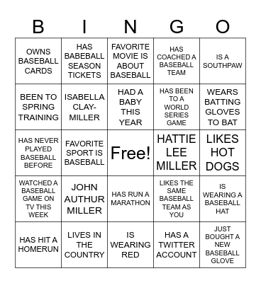 Family Reunion & Baseball Scenario 2 Bingo Card