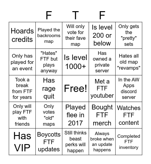 FTF BINGO Card