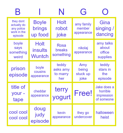 brooklyn 99 bingo Card