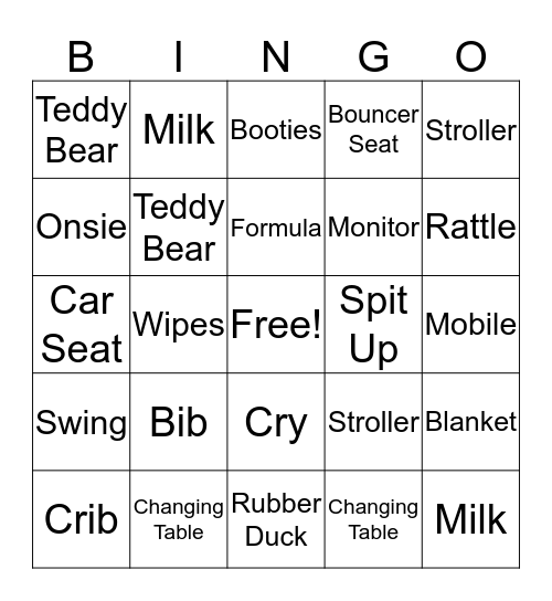 Sara's Baby Shower Bingo Card