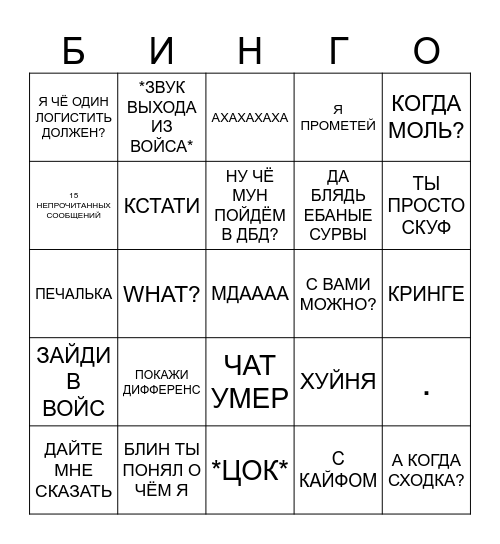 MEMOHT БИНГО Bingo Card