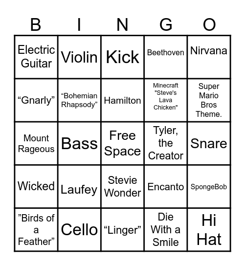 The Club Music Bingo! Bingo Card
