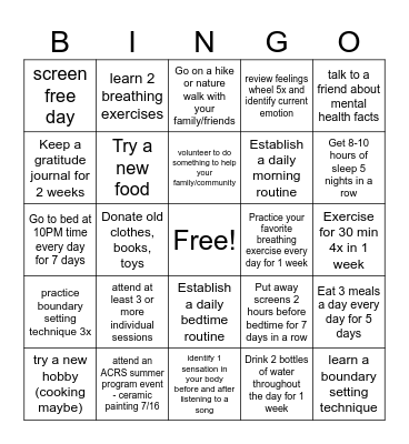 Summer Bingo Card