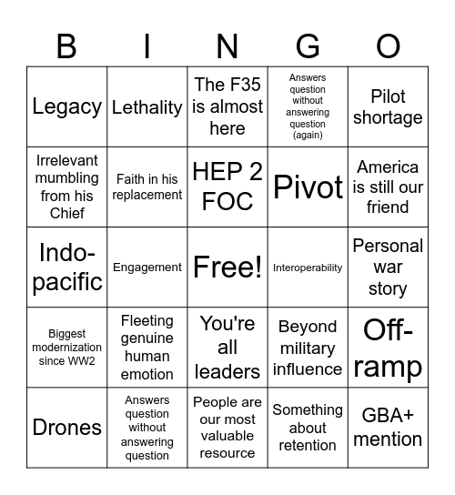 General Townhall Bingo Card