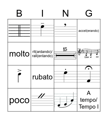 Junior Music Theory (actual) Bingo Card