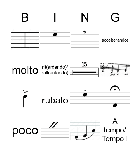 Junior Music Theory (actual) Bingo Card
