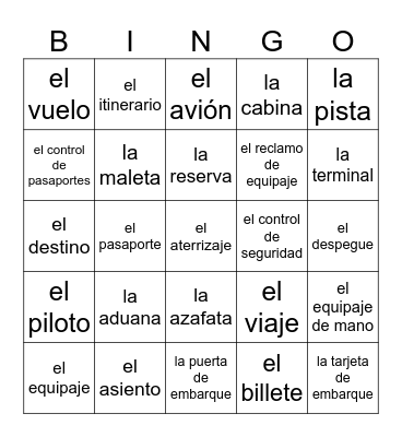 Bingo de Vocabulario Bingo Card