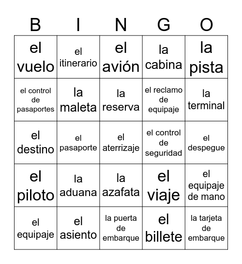 Bingo de Vocabulario Bingo Card