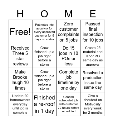 Production Team Group Bingo Card