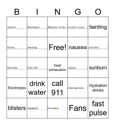 Safety Bingo Card