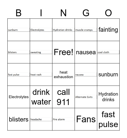Safety Bingo Card