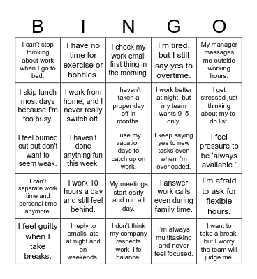 Advice Cafe Bingo Card