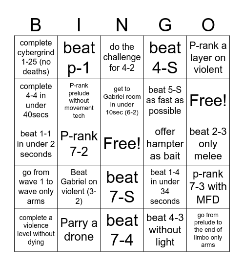 ULTRAKILL BINGO Card