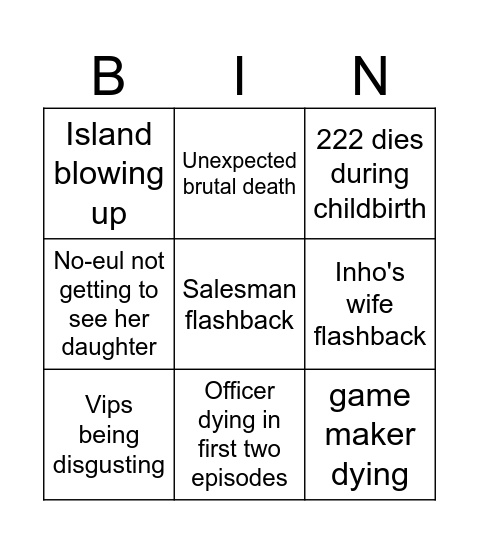 squid game bingo Card