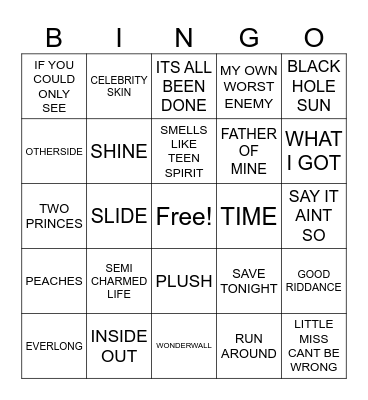 90S ALTERNATIVE Bingo Card