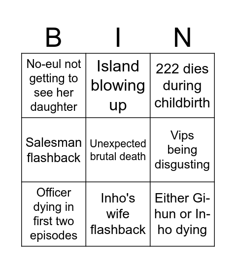squid game bingo Card