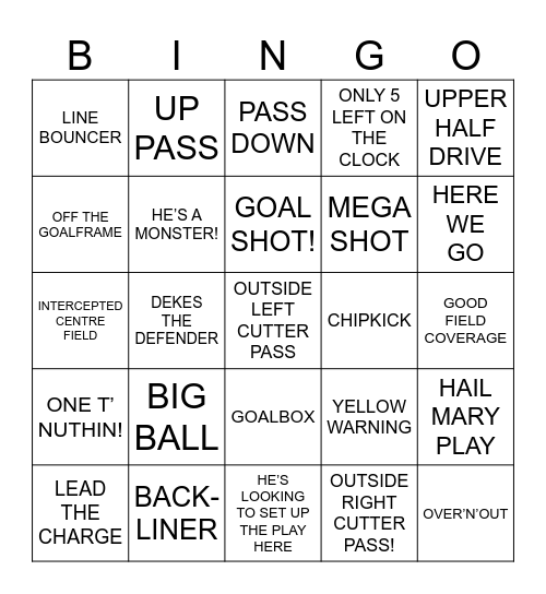 American Commentary Bingo Card