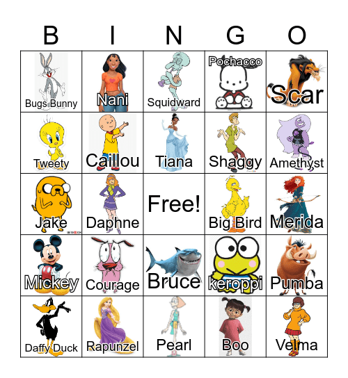 Cartoon Character  Bingo Card