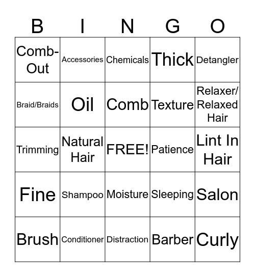 Hair Care Bingo Card
