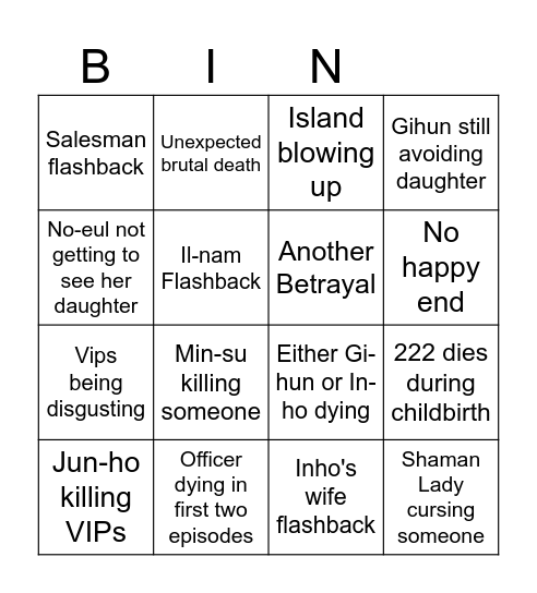 squid game bingo Card