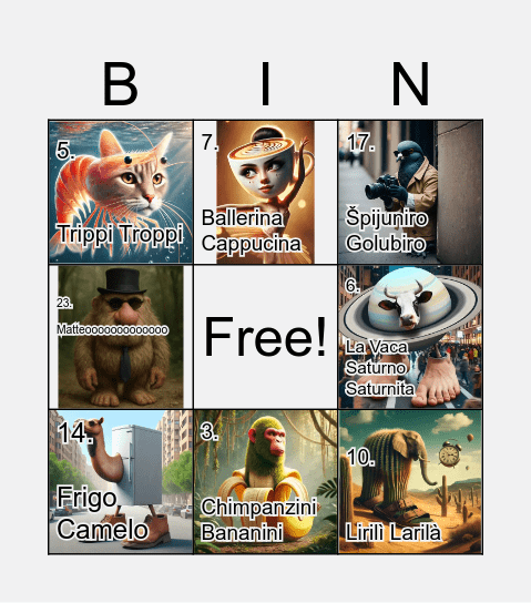 Italian Brainrot Bingo Card