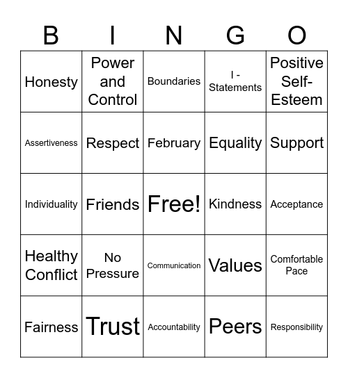 Healthy Relationship Bingo Card