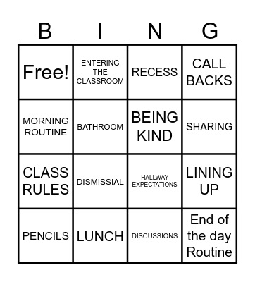 Procedure and Expectations Bingo Card