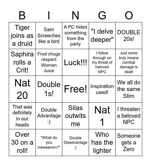 Famili Bingi Bingo Card