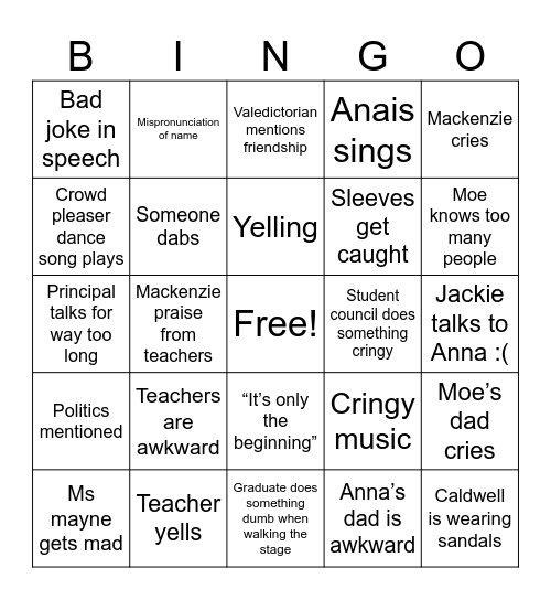 Grad Bingo Card