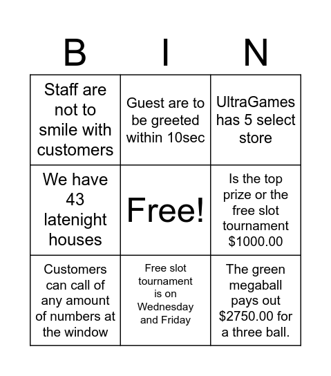 True or False Bingo Card