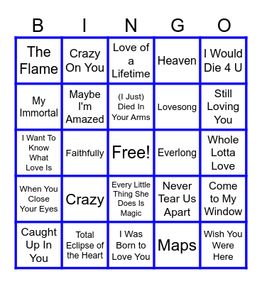 MUSIC BINGO at the Ann Arbor Eagles!  Love Songs that Rock! Bingo Card
