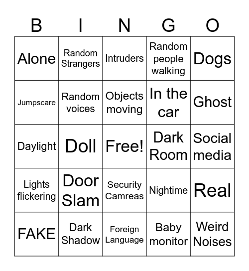 Scary Videos Bingo Card