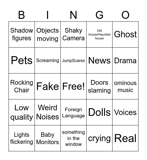 Scary Videos Bingo Card