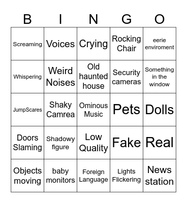 Scary video Bingo Card